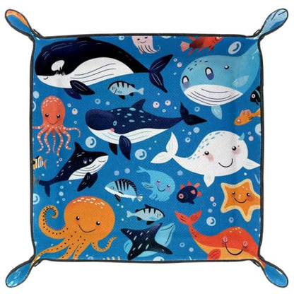 Whales Jellyfish Octopus Shark Dice Tray Dice Rolling Tray Folding Dice Holder for Dice Games, Like RPG, DND and Other Table Games - color: Multi 16