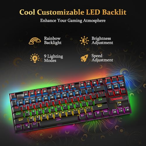 Redragon K552 Mechanical Gaming Keyboard, 87-Key Compact, LED Gaming Keyboard with Red Switches, Anti-Ghosting, Metal Frame for PC Gaming & Typing, Beginner-Friendly (Black) - color: Black