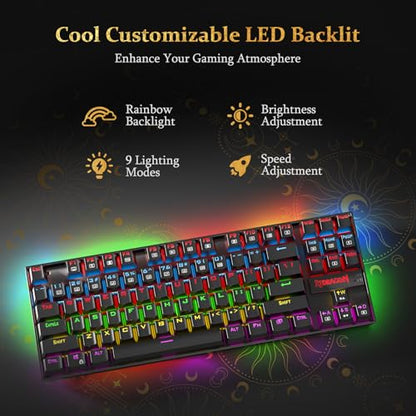 Redragon K552 Mechanical Gaming Keyboard, 87-Key Compact, LED Gaming Keyboard with Red Switches, Anti-Ghosting, Metal Frame for PC Gaming & Typing, Beginner-Friendly (Black) - color: Black