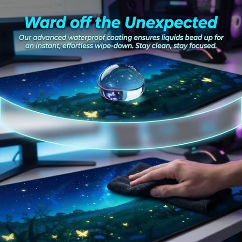 XXL Gaming Mouse Pad 23.6x11.8 inch,Dazzling Starry Sky Landscape Theme Desk Mat,Glowing Butterfly Flower Scene Large Mousepad,Fantasy Artistic Keyboard Mouse Mat (Deep Indigo Starry Sky) - color: Deep Indigo Starry Sky