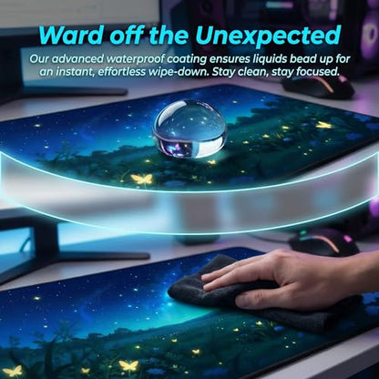 XXL Gaming Mouse Pad 23.6x11.8 inch,Dazzling Starry Sky Landscape Theme Desk Mat,Glowing Butterfly Flower Scene Large Mousepad,Fantasy Artistic Keyboard Mouse Mat (Deep Indigo Starry Sky) - color: Deep Indigo Starry Sky