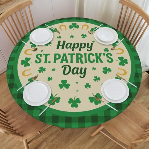 Famame Happy St. Patrick's Day Frame Round Fitted Tablecloth with Elastic Protector Table Kitchen Dinner Waterproof Oil-Proof Table Covers Fits 40"-44", Small - color: Happy St. Patrick's Day Frame, size: Small (40"-44")