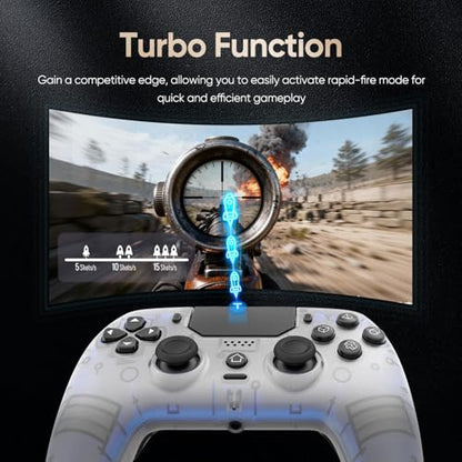 BETMI LED Wireless Controller for PS5, Pro/Slim/PC(Frosted White) | Hall Joysticks/Trigger, Marco Back Button, Turbo, Dual Vibration, 6-Axis, 3.5mm Jack, Built-in Mic/Speaker, for Steam Deck - color: Frosted White