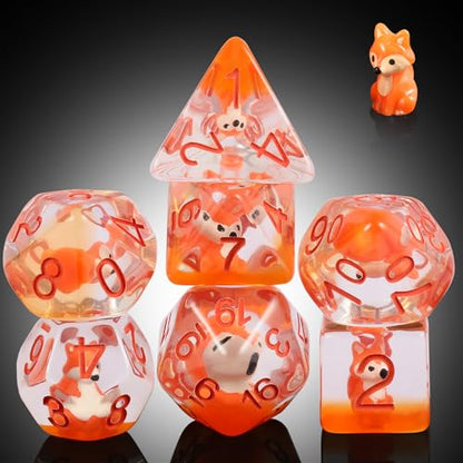 Fox Dice DND, DNDND 7PCS Resin D&D Dice with Velvet Bag for Dungeons and Dragons Role Playing Games and Tabletop Game (Fox) - color: Fox