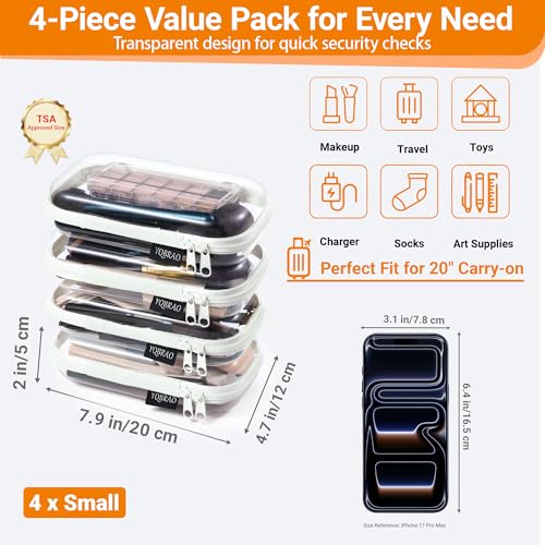 YQBRAO 4-Pack Clear Hard Shell Zipper Case, 1.2mm Ultra-Thick Diaper Bag Organizer Pouches, Rigid Self-Standing Travel Makeup Bags with YKK Zippers, TSA Approved, White - color: White, size: 4 Pack(S)