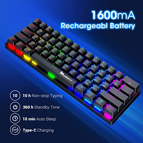 60% Wireless Mechanical Gaming Keyboard, Clicky Blue Switch RGB Backlit | Pauroty Triple Mode 2.4G/USB-C/Bluetooth Gaming Keyboard, 61 Keys Rechargeable Mini Keyboard for iPad Mac PC Xbox