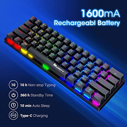 60% Wireless Mechanical Gaming Keyboard, Clicky Blue Switch RGB Backlit | Pauroty Triple Mode 2.4G/USB-C/Bluetooth Gaming Keyboard, 61 Keys Rechargeable Mini Keyboard for iPad Mac PC Xbox