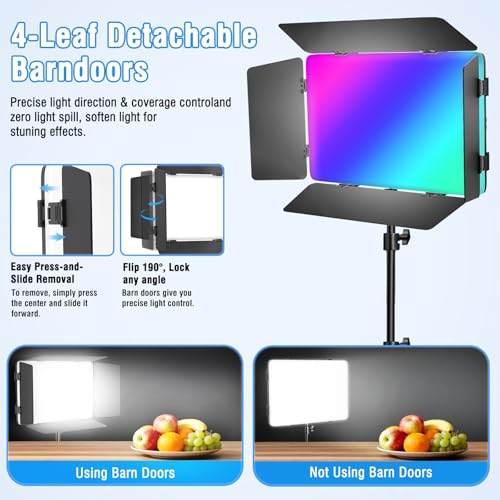 2-Pack LED Video Light Kit with 63'' Tripod Stand, Icceue 2500K-8500K Dimmable Studio Photography Panel Lighting for Video Recording Game Live Streaming Podcast YouTube Filming (2 Pack RGB) - size: 2 Pack RGB (with Barndoor)