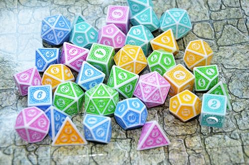 SmartDealsPro Retro Polyhedral Dice Sets with Pouches for D&D DND RPG MTG Dungeon and Dragons Table Board Roll Playing Games D4 D6 D8 D10 D% D12 D20 - color: 5-color Retro Sets 2