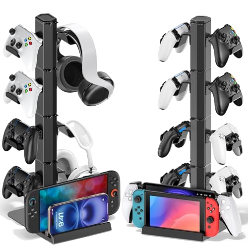 Kytok Gaming Headset & Controller Holder Stand for Gamer Gift, Game Headphone Desk Organizer Storage with Cable Hook for Xbox/ PS5/ PS4/ Controller, for playstation 4 Mounts, Brackets & Stands - color: Black, size: 4 tiers+Base