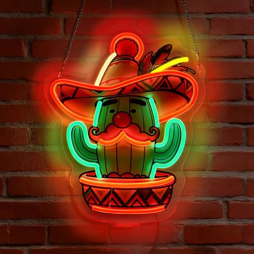 LED Cactus Neon Sign Light Up Mexican Hat Lights Lighted Plant Neon Signs for Bedroom Dorm Hallway Garage Bar Gaming Room Man Cave Western Wall Decor Art Gifts - color: Cactus
