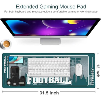 Football Desk Mat, Large Stitched Edges Gaming Mouse Pad, Green Keyboard Mat for Laptop Computer Desktop - 31.5x12 Inch for Football Fans - color: Green Football