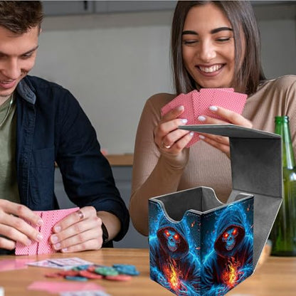 Blue Flame Skull Card Deck Box, MTG Commander Deck Box Card Deck Case for Trading Cards, 100+ Sleeved Cards with PU Leather Magnetic Card Storage Box for TCG CCG Magic Cards - color: Card Deck Box-592