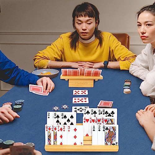 plusvivo Card Holders for Playing Cards with Adjustable Stand Set of 4, Playing Card Holders for Seniors Adults Kids 5 Slots up to 110 Cards, 12" Wooden Card Holder for Canasta Bridge