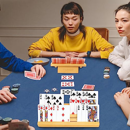 plusvivo Card Holders for Playing Cards with Adjustable Stand Set of 4, Playing Card Holders for Seniors Adults Kids 5 Slots up to 110 Cards, 12" Wooden Card Holder for Canasta Bridge