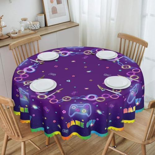 Gaming Table Cloths, Colorful Game Controller Gamer Video Gamepad Abstract Rainbow Cooling Funny Kids Birthday Party Table Cover Decor for Kitchen Dining Room Farmhouse Outdoor Home, 36" Round - color: Game-5, size: 36" (Round)
