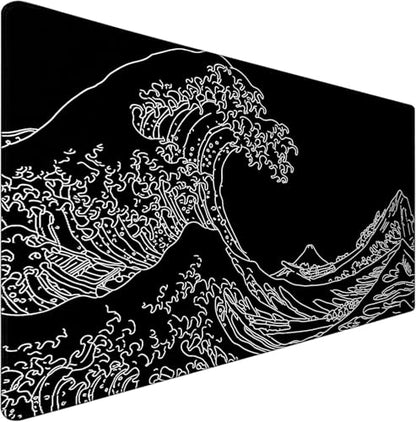 Large Gaming Mouse Pad, Waterproof Extra Large Big Mouse Pad with Stitched Edge, XXXL Non-Slip Black Computer Long Mousepad for Gamer, Office & Home, Wave Lines - color: Sea Wave, size: 35.4L x 15.7W inches
