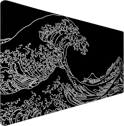 Large Gaming Mouse Pad, Waterproof Extra Large Big Mouse Pad with Stitched Edge, XXXL Non-Slip Black Computer Long Mousepad for Gamer, Office & Home, Wave Lines - color: Sea Wave, size: 35.4L x 15.7W inches