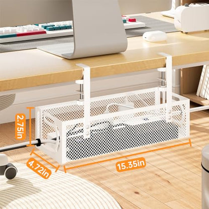 Under Desk Cable Management Tray, 15.7'' No Drill Steel Desk Cable Organizers, Wire Management Tray Cable Management Rack (1 Pack-White) - color: 1 Pack-15.7"-White