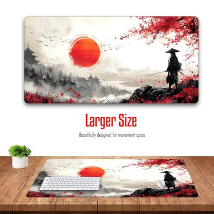 VNDL Large Japanese Gaming Mouse Pad, White and Red, Premium Non-Slip Anime Desk Pad for Office, Extended XL XXL Mouse Mat and Laptop Pad, Waterproof and Stiched Edges 31.5 x 15.7 in (sam2) - color: sam2