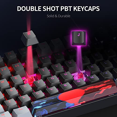 Owpkeenthy 75% Percent Gaming Keyboard Mechanical with Red Switch, 87 Keys Wired RGB TKL Gaming Keyboard Backlit Keys for PC Xbox PS (Dark/ 87 Red Switch) - color: Dark/ 87 Red Switch
