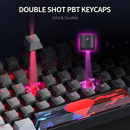Owpkeenthy 75% Percent Gaming Keyboard Mechanical with Red Switch, 87 Keys Wired RGB TKL Gaming Keyboard Backlit Keys for PC Xbox PS (Dark/ 87 Red Switch) - color: Dark/ 87 Red Switch