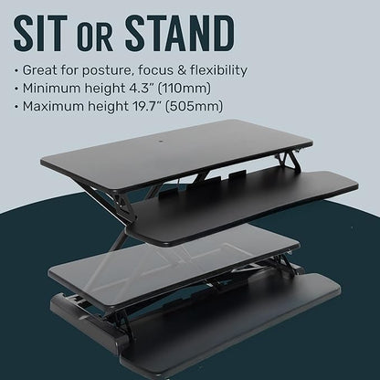 TechOrbits Standing Desk Converter - 42 Inch Adjustable Sit to Stand Up Desk Workstation, MDF Wood, Ergonomic Desk Riser with Keyboard Tray, Desktop Riser for Home Office Computer Laptop, Black 42" - size: 42" MDF Wood