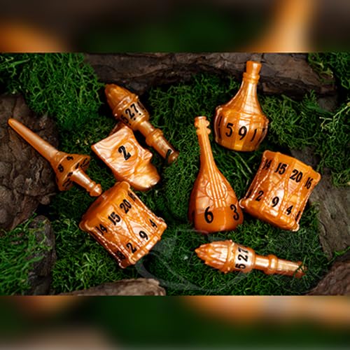 PolyHero Bard Dice Set – Amber Ale |Polyheadral Shaped Dice for D&D & RPG - Role Playing Games | 8-Piece Themed Set, Unique Gift for Tabletop Gamers - color: Amber Ale
