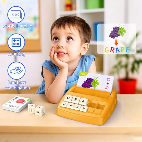 Educational Toys for Kids Ages 3-8, Matching Letter Spelling Game ABC Math Learning, Xmas Birthday Party Gifts for 3 4 5 6 7 8 Year Olds Boys and Girls Yellow - color: Yellow