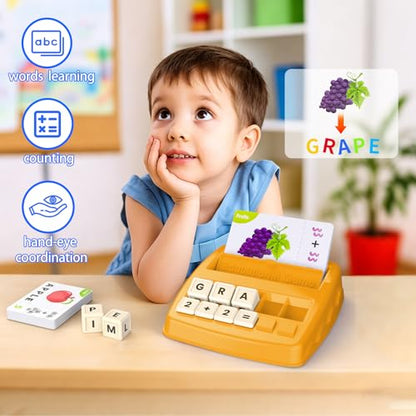 Educational Toys for Kids Ages 3-8, Matching Letter Spelling Game ABC Math Learning, Xmas Birthday Party Gifts for 3 4 5 6 7 8 Year Olds Boys and Girls Yellow - color: Yellow