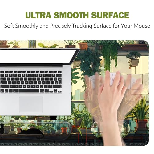 ToLuLu Extended Gaming Mouse Pad, Memory Foam Keyboard Mouse Wrist Rest Set | Large Desk Mat with Stitched Edges, Non-Slip Base Ergonomic Support Mousepad Home office, Cute Green Japanese Kawaii Cat - color: Cute Green Japanese Kawaii Cat