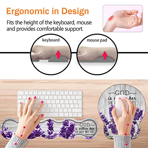 Keyboard Wrist Rest Support and Wrist Rest Mouse Pad with Non-Slip PU Base with Coaster Hook Gel Memory Mouse Pad Combo for Gaming, Office Pain Relief - Psalm 46:5 Purple Lavender - color: Psalm 46:5 Purple Lavender