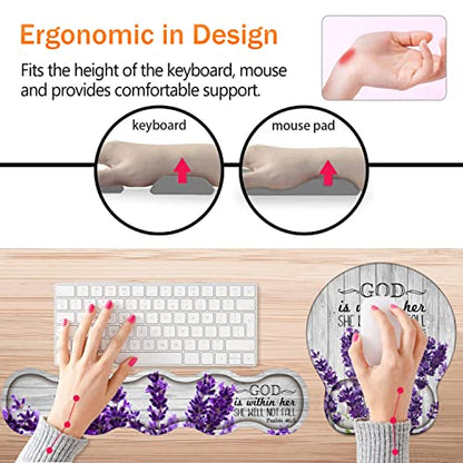 Keyboard Wrist Rest Support and Wrist Rest Mouse Pad with Non-Slip PU Base with Coaster Hook Gel Memory Mouse Pad Combo for Gaming, Office Pain Relief - Psalm 46:5 Purple Lavender - color: Psalm 46:5 Purple Lavender