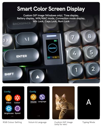 Keymatic Foundation Mechanical Keyboard,98% Pink Creamy Keyboard Gaming Keyboard,3 Mode with Multimedia Screen,RGB Backlit,Jelly MOA Profile keycaps for Win/Mac,Grey - color: Grey