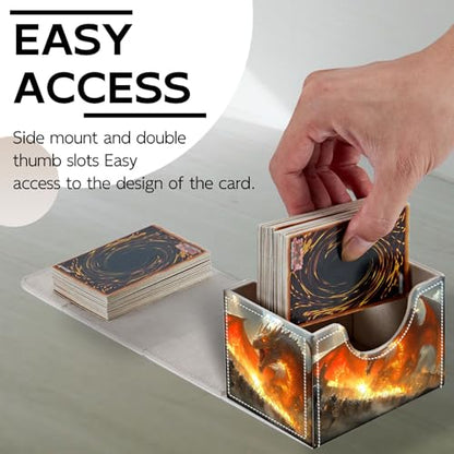Trading Card Storage Box, Holds 100+ for MTG Cards, PU Leather with Magnetic Closure, Fire Dragon Attacking Castle Army Durable Deck Box for Magic the Gathering, Trading Card Games - color: Fire Dragon Attacking Castle Army