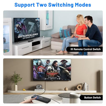 HDMI Switch 7 in 1 Out 4K@60Hz, 7 Port HDMI Switcher Selector Support HDR & HDCP 2.2 & Full 3D Compitable with Nintendo Switch,Xbox PS5/4,Fire Stick,Roku,Apple TV for Gaming & Home Entertainment - size: 4K@60Hz 7 in 1 Out HDMI Switch