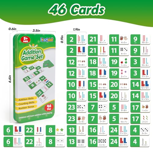 Kasfalci Addition Dominoes Set,Math Games for Kids,Math Manipulatives,Counting Toys,Learning Games,Preschool Learning Activities,Homeschool Supplies,Kindergarten Classroom Must Haves,1st 2nd 3rd Grade - style: Addition