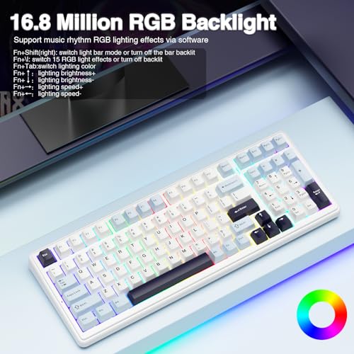 AULA F99 Wireless Mechanical Keyboard, Hot Swappable Custom Keyboard,Pre-lubed Linear Switches,Gasket Structure,RGB Backlit Gaming Keyboard (Blue&White) - color: Blue&White
