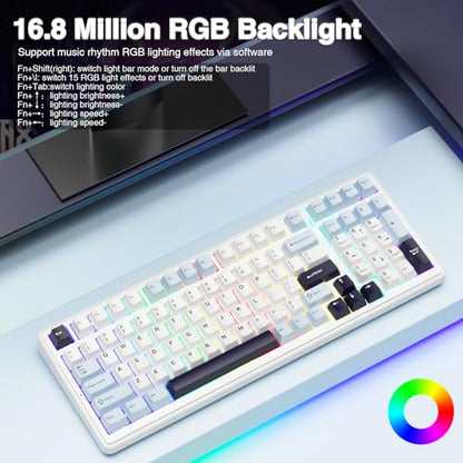 AULA F99 Wireless Mechanical Keyboard, Hot Swappable Custom Keyboard,Pre-lubed Linear Switches,Gasket Structure,RGB Backlit Gaming Keyboard (Blue&White) - color: Blue&White