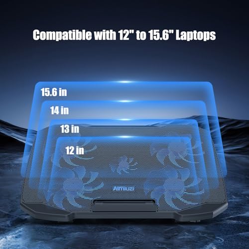 AIMIUZI Laptop Cooling Pad Laptop Cooler Stand, Laptop Fan Cooling Pad for 12-15.6 Inch Laptop Notebooks, 5 Quiet Fans, 5 Angle Adjustable Laptop Cooling Stand (Black) - color: Blue