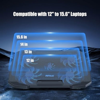 AIMIUZI Laptop Cooling Pad Laptop Cooler Stand, Laptop Fan Cooling Pad for 12-15.6 Inch Laptop Notebooks, 5 Quiet Fans, 5 Angle Adjustable Laptop Cooling Stand (Black) - color: Blue