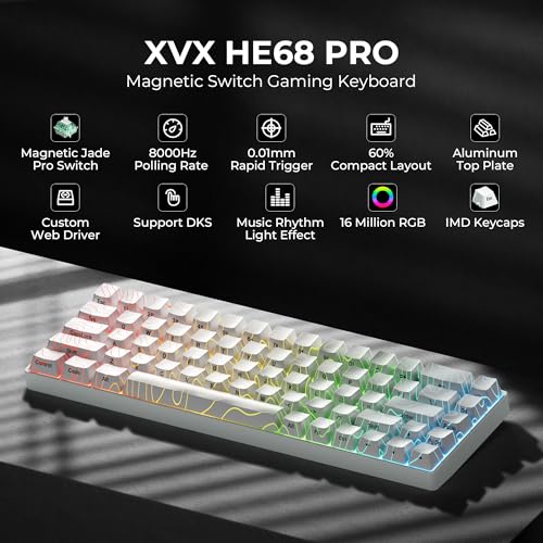 x XVX HE68 Pro Rapid Trigger Keyboard 60% Percent,Hall Effect Keyboard with Gateron Magnetic Jade Pro Switch,CNC Aluminum Frame Topographic Custom Mechanical Key Board for PC/Laptop/Xbox/PS4/PS5,White - color: Pro, White