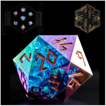 Iridescent DND Dice Set with Glowing LED Display Box – Sharp Edge Polyhedral Dice with Mesmerizing Finish | Bonus Stickers Included | Dungeons and Dragons (TTRPG) Dice Set - color: (Non-liquid Core) Iridescent - Aetherflare