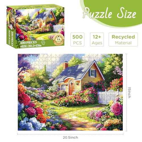 500 Pieces Puzzle for Adults, Flower Garden Puzzle for Adults, Beauty House Jigsaw Puzzles 500 Pieces Challenging Game Home Decor Birthday Party Gift Toy for Adult Seniors, 20.5 * 15 inch - style: Flower Garden