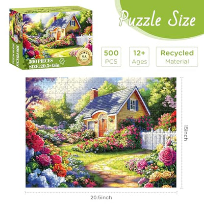 500 Pieces Puzzle for Adults, Flower Garden Puzzle for Adults, Beauty House Jigsaw Puzzles 500 Pieces Challenging Game Home Decor Birthday Party Gift Toy for Adult Seniors, 20.5 * 15 inch - style: Flower Garden