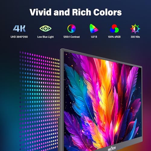 InnoView 15.6" Portable Monitor 60Hz 4K UHD 3840x2160 | 100% sRGB HDR | Travel Monitor with 2 USB-C & HDMI Ports | Second Screen for Laptop Mac PC Xbox PS5 Switch (Includes Adapter) - size: 15.6 Inches