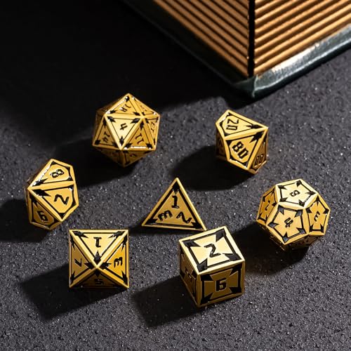 UDIXI Metal Dice Set D&D RPG DND Dice Set for Role Playing Games (Gold) | 7-Pieces, Lozenge Pattern, Zinc Alloy Material, Gorgeous Gift Case, DM Gift, for Dungeons and Dragons Role Playing Games - color: Gold