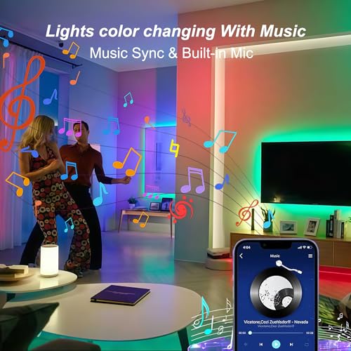NBBUFF 32.8 ft Smart RGB LED Strip Lights，Control via App or Remote，Features Music Sync and Timer Functions，Perfect for Creating Ambiance in Bedrooms, Living Rooms, Christmas Parties, Home Decor - size: 32.8FT