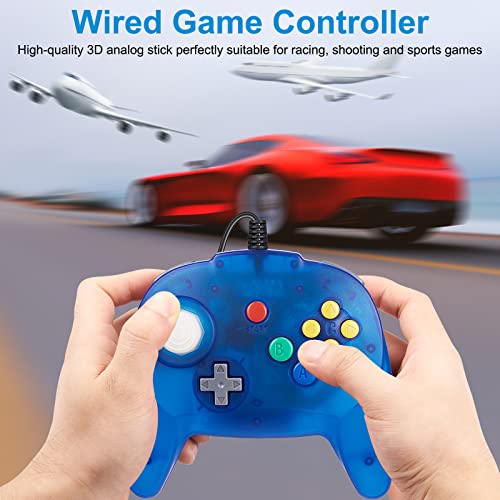 KIWITATA Mini N64 Wired 64-bit Game Controller for Retro Original N64 Console Clear Blue - color: Transparent