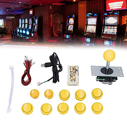 Zunate QM070901 Replacement Joystick, Arcade Game DIY Kit Parts with Encoder, 10 Buttons, Arcade Game Joystick Replacement Tool Kit for Windows XP/7/8/10 (Yellow)